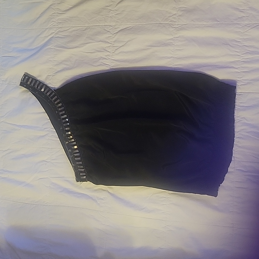 Charlotte Russe black satin top one strap, gathered at the bottom. Size xs